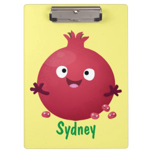 Cute happy pomegranate fruit cartoon clipboard