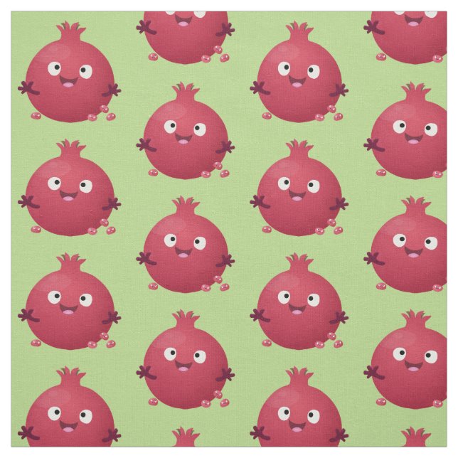 Cute happy pomegranate fruit cartoon fabric (Swatch)