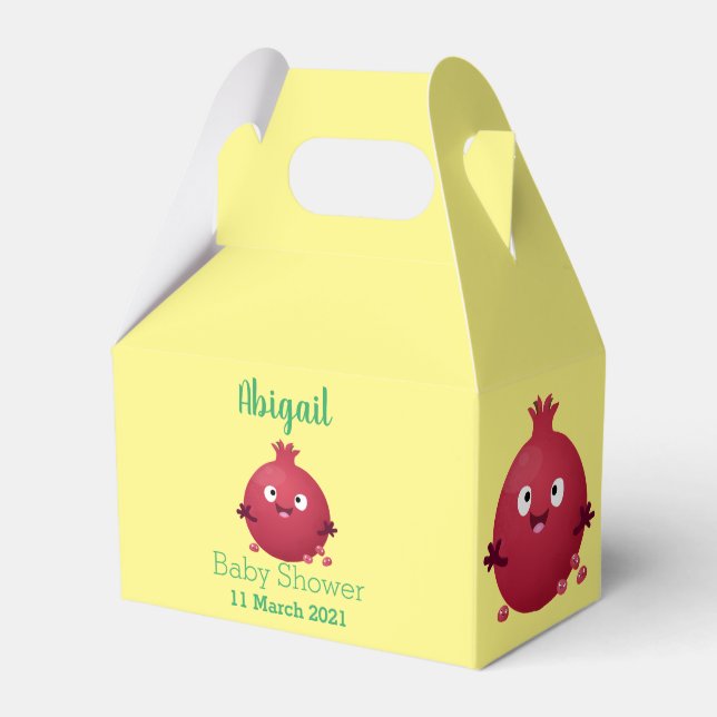 Cute happy pomegranate fruit cartoon favour box (Front Side)