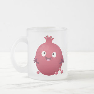 Cute happy pomegranate fruit cartoon frosted glass coffee mug