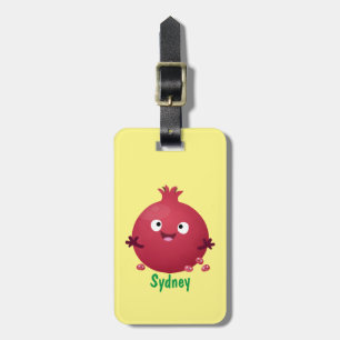 Cute happy pomegranate fruit cartoon luggage tag