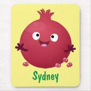 Cute happy pomegranate fruit cartoon mouse mat