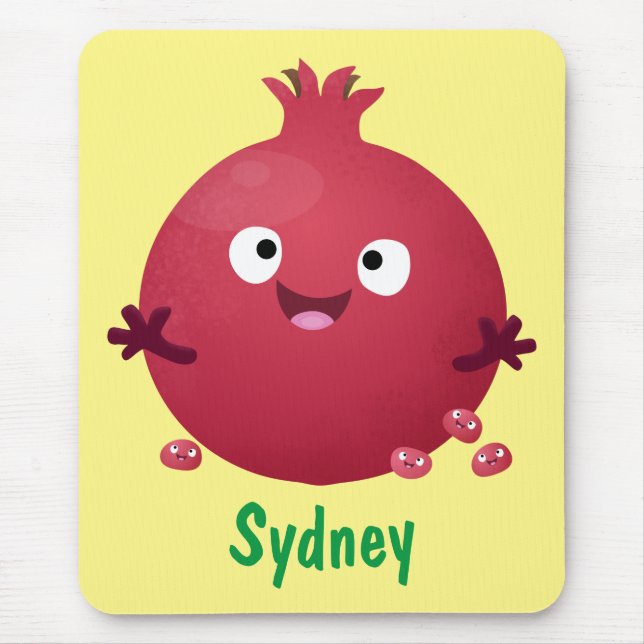 Cute happy pomegranate fruit cartoon mouse mat (Front)