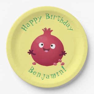 Cute happy pomegranate fruit cartoon paper plate