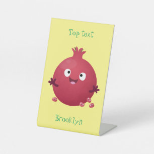Cute happy pomegranate fruit cartoon pedestal sign