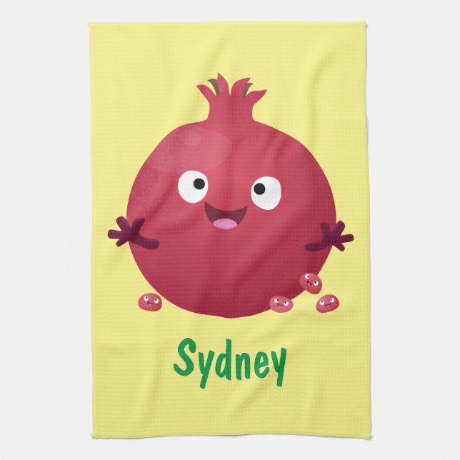 Cute happy pomegranate fruit cartoon tea towel (Vertical)