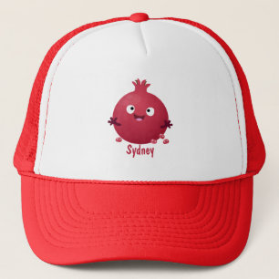 Cute happy pomegranate fruit cartoon trucker hat