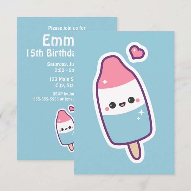 Cute Happy Popsicle Birthday Invitations (Front/Back)