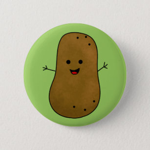 Cute Happy Potato, Green background. 6 Cm Round Badge