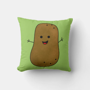 Cute Happy Potato, Green Background Cushion