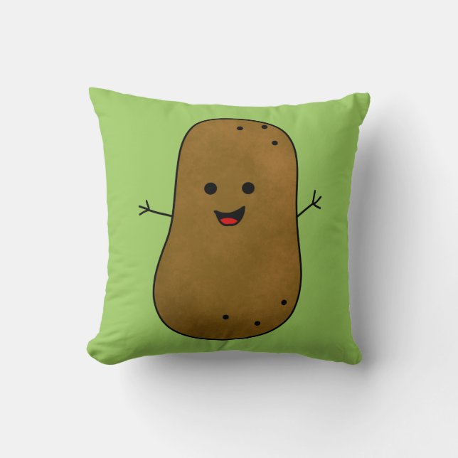 Cute Happy Potato, Green Background Cushion (Front)