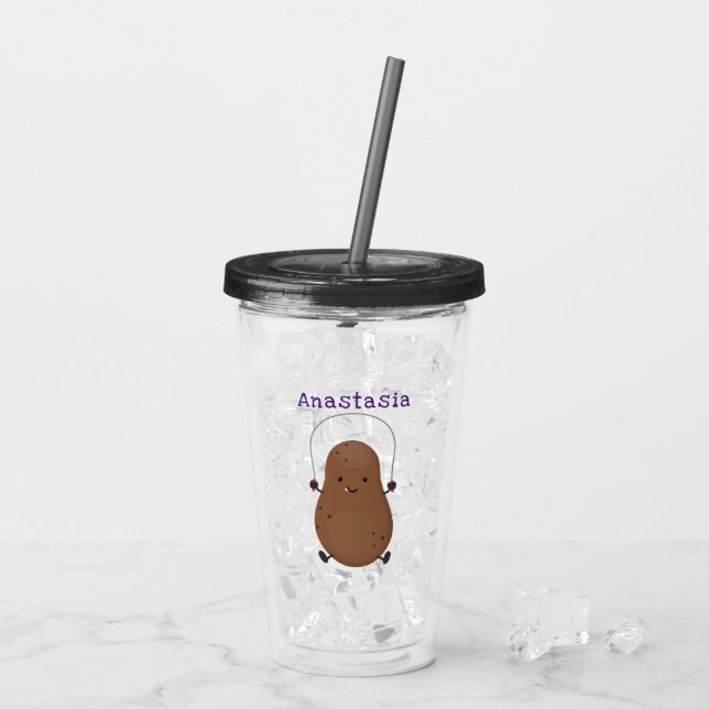 Cute happy potato jumping rope cartoon acrylic tumbler (Back Ice)