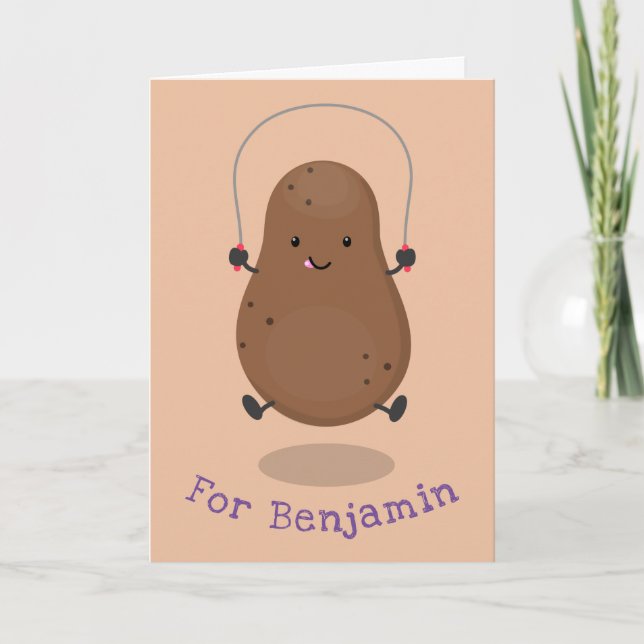 Cute happy potato jumping rope cartoon card (Front)