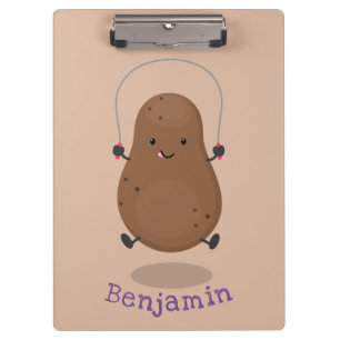 Cute happy potato jumping rope cartoon clipboard
