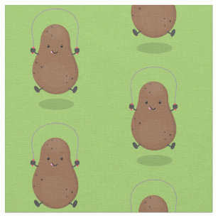 Cute happy potato jumping rope cartoon fabric
