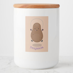 Cute happy potato jumping rope cartoon food label