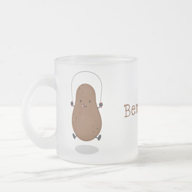 Cute happy potato jumping rope cartoon frosted glass coffee mug (Left)