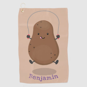 Cute happy potato jumping rope cartoon  golf towel