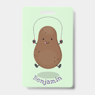 Cute happy potato jumping rope cartoon ID badge
