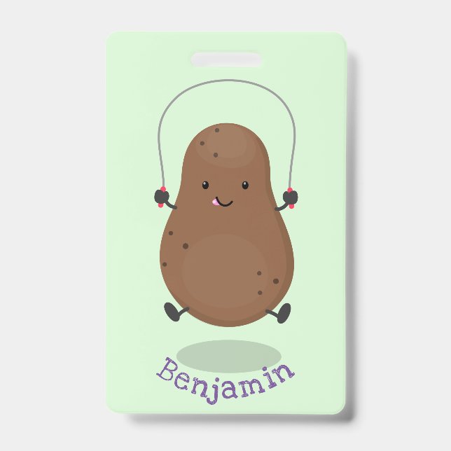 Cute happy potato jumping rope cartoon ID badge (Front)