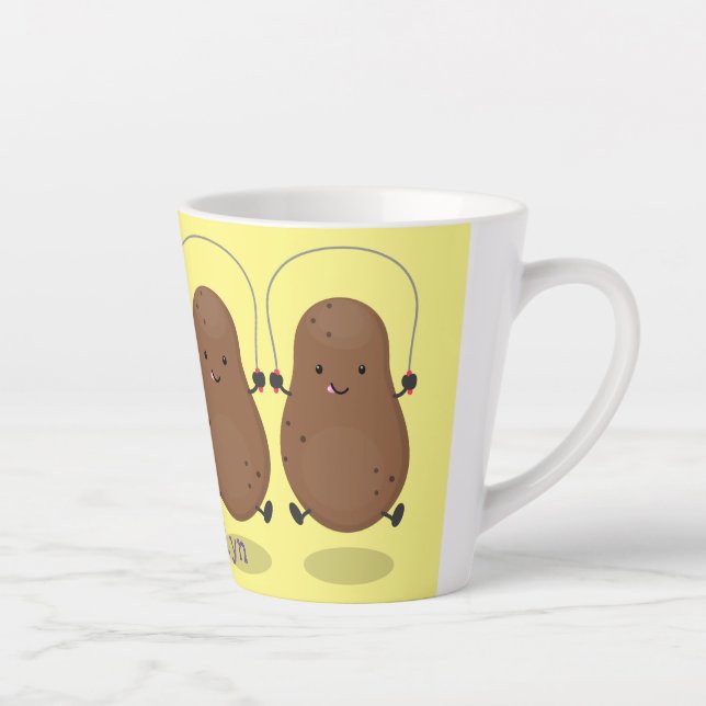 Cute happy potato jumping rope cartoon latte mug (Right)