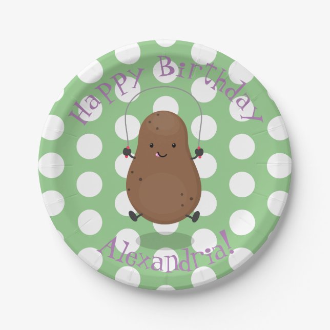 Cute happy potato jumping rope cartoon paper plate (Front)