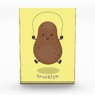 Cute happy potato jumping rope cartoon photo block