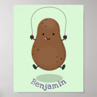Cute happy potato jumping rope cartoon