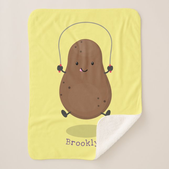 Cute happy potato jumping rope cartoon sherpa blanket (Front)