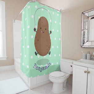 Cute happy potato jumping rope cartoon shower curtain