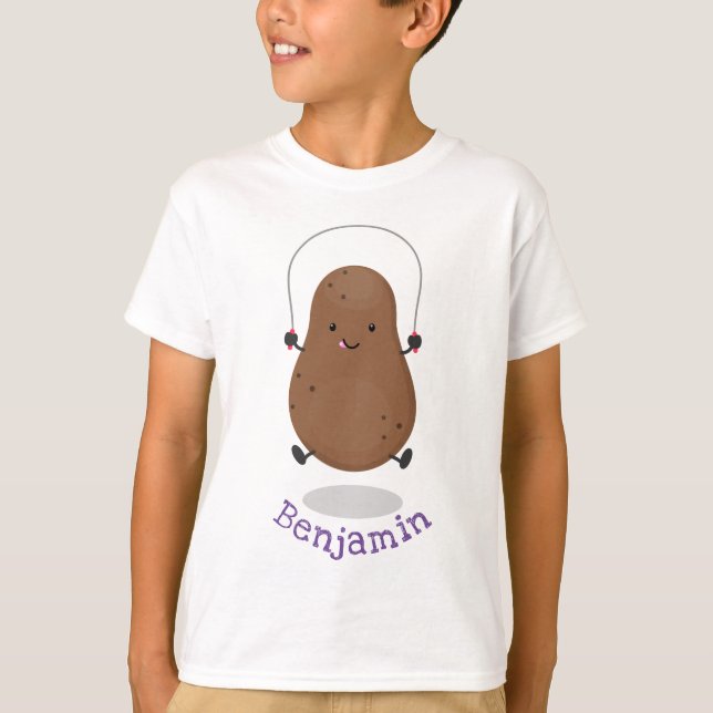 Cute happy potato jumping rope cartoon T-Shirt (Front)