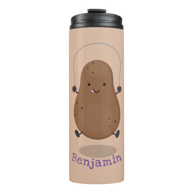 Cute happy potato jumping rope cartoon thermal tumbler (Front)