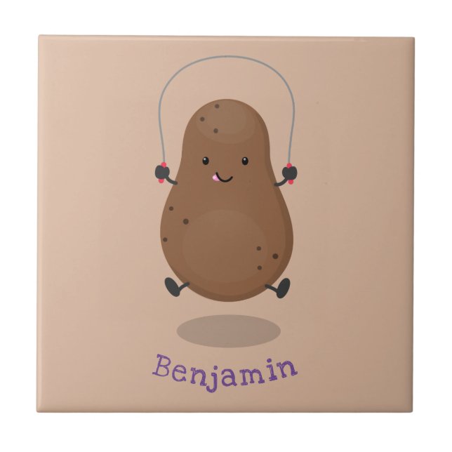 Cute happy potato jumping rope cartoon tile (Front)