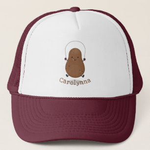 Cute happy potato jumping rope cartoon trucker hat