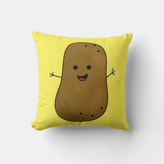 Cute Happy Potato, Yellow background Cushion (Front)