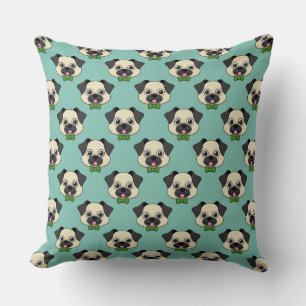 Cute Happy Pug Dog with Papillon Cushion