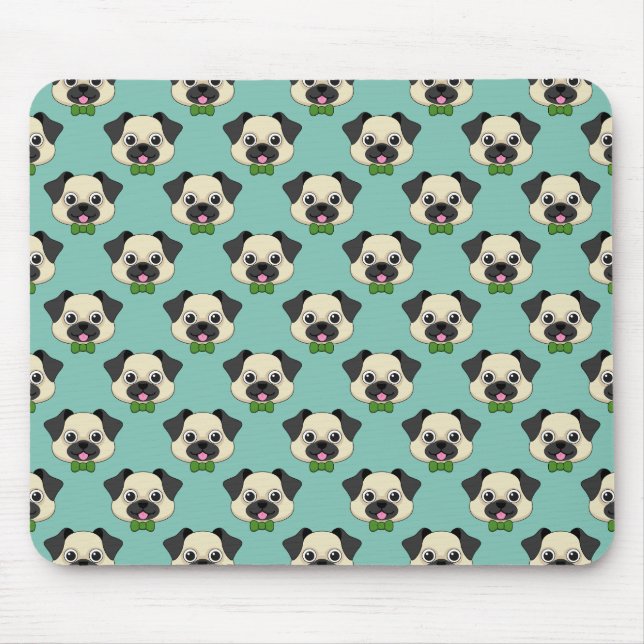 Cute Happy Pug Dog with Papillon Mouse Mat (Front)