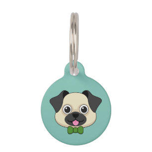 Cute Happy Pug Dog with Papillon   Personalise Pet Tag