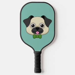 Cute Happy Pug Dog with Papillon Pickleball Paddle