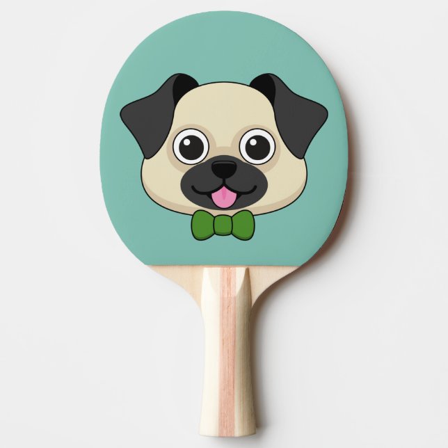 Cute Happy Pug Dog with Papillon Ping Pong Paddle (Front)