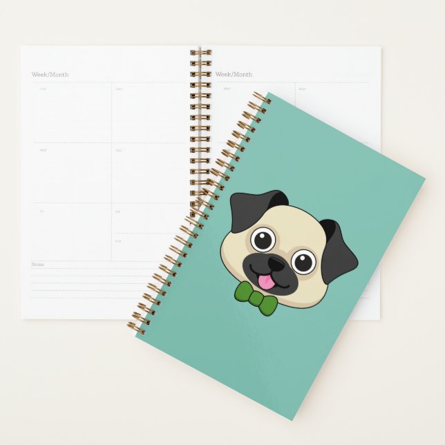 Cute Happy Pug Dog with Papillon Planner (Display)