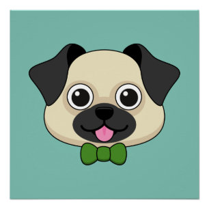 Cute Happy Pug Dog with Papillon Poster