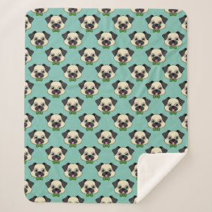 Cute Happy Pug Dog with Papillon Sherpa Blanket