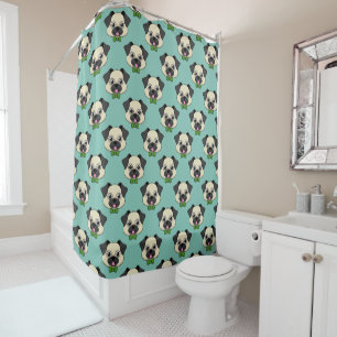 Cute Happy Pug Dog with Papillon Shower Curtain