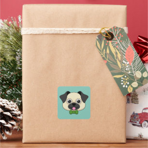 Cute Happy Pug Dog with Papillon Square Sticker