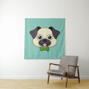 Cute Happy Pug Dog with Papillon Tapestry