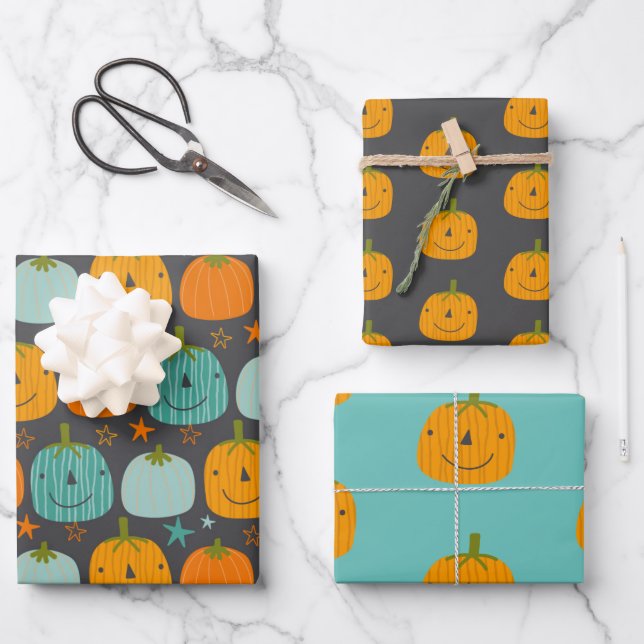Cute Happy pumpkin Halloween  Wrapping Paper Sheet (Front)