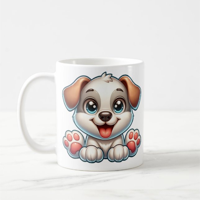 Cute Happy Puppy Cartoon – Adorable Dog Lover Mug (Left)