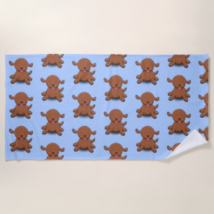 Cute happy puppy dog blue cartoon illustration beach towel