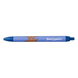 Cute happy puppy dog blue cartoon illustration black ink pen